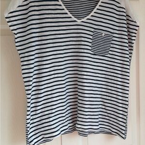 J. Jill Navy and White Striped Short Sleeve Tee